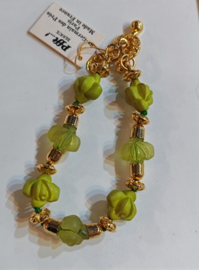 法国中古全新未使用老库存绿色玫瑰手链