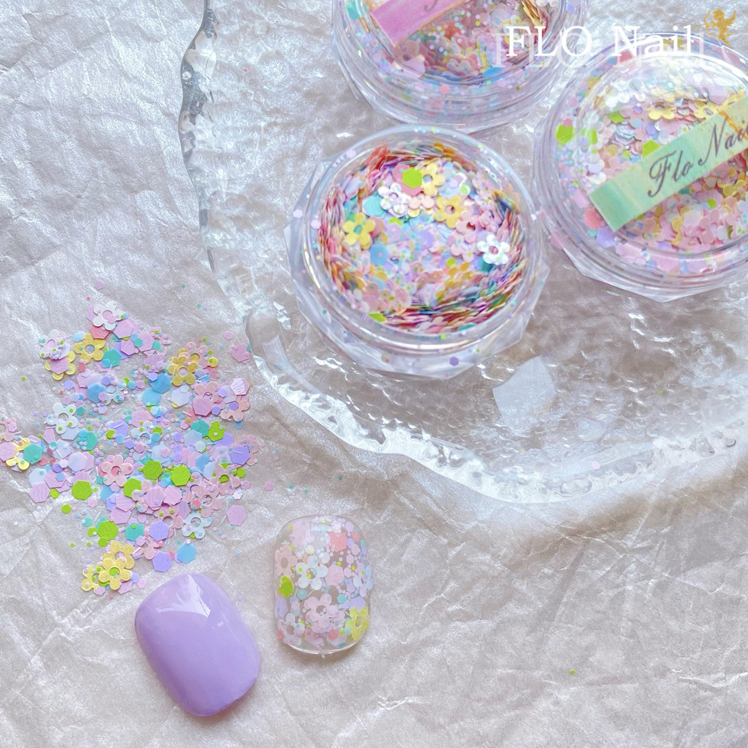 flo特调 春夏粉嫩显白奶油马卡龙色莫奈花园 小花朵多色混合亮片