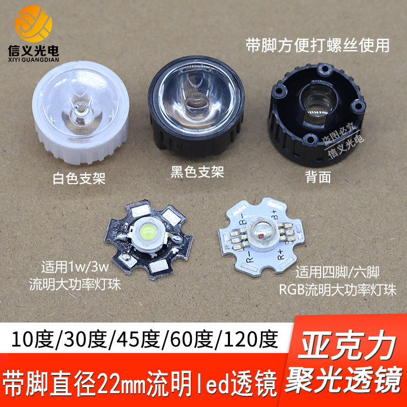 带脚22mm流明LED1w3w聚光平透镜