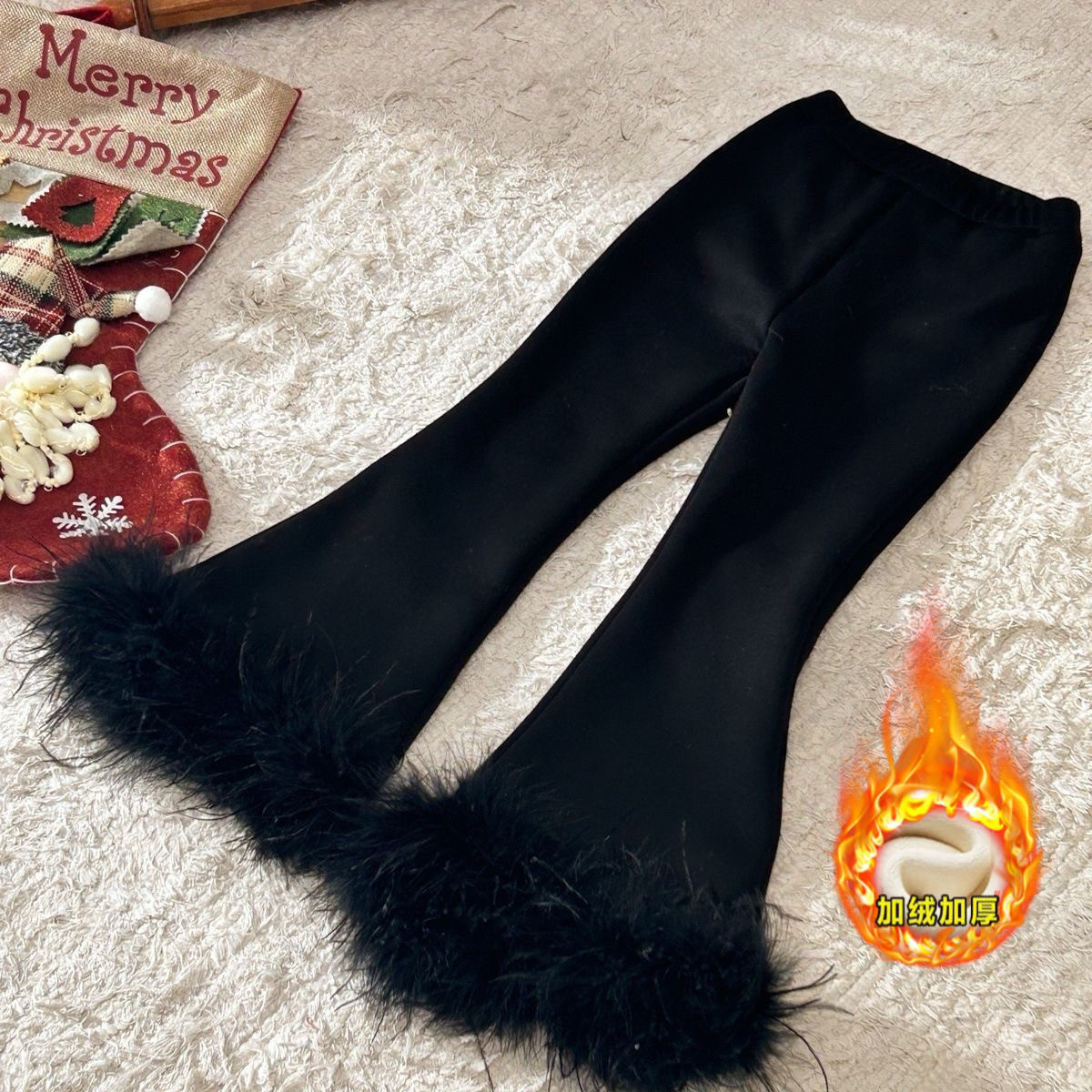 女童加绒喇叭裤修身显瘦2025新款儿童洋气仿鸵鸟毛微喇百搭长裤子,童装/婴儿装/亲子装,裤子,淘宝优惠券,粉丝福利购,淘宝优惠卷