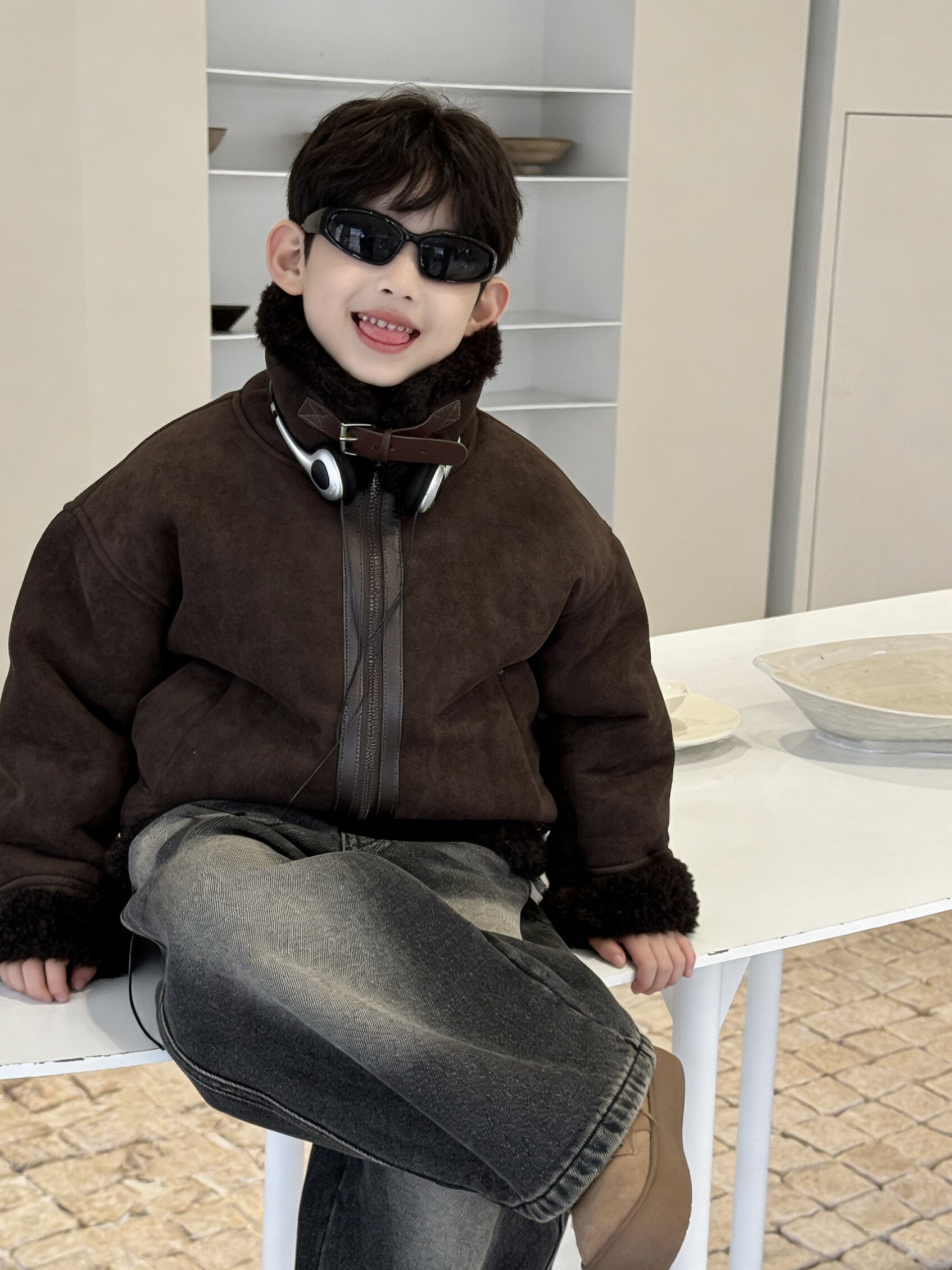 亲子装儿童加绒外套2026新款麂皮绒羊羔绒皮毛一体加厚机车潮夹克,童装/婴儿装/亲子装,夹克/皮衣,淘宝优惠券,粉丝福利购,淘宝优惠卷