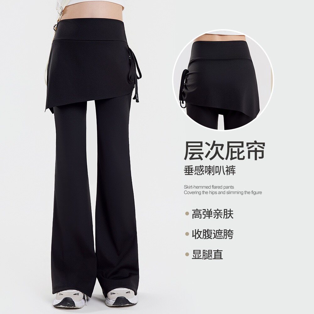 女童春款高腰假两件鲨鱼喇叭裤图片