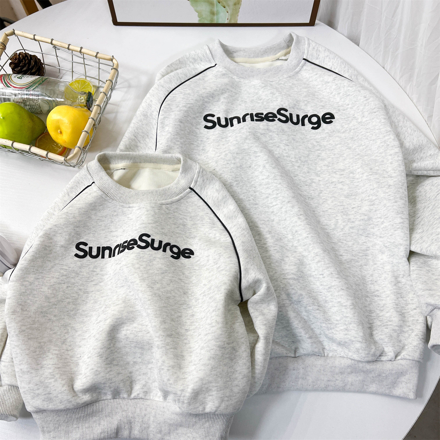 亲子装母女卫衣2025春秋新款韩版男女儿童字母时尚套头休闲潮上衣