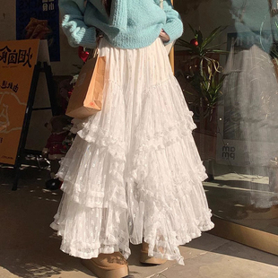 亲子女童白色蕾丝裙蓬蓬裙半身裙春装2025新款洋气蛋糕裙长裙子