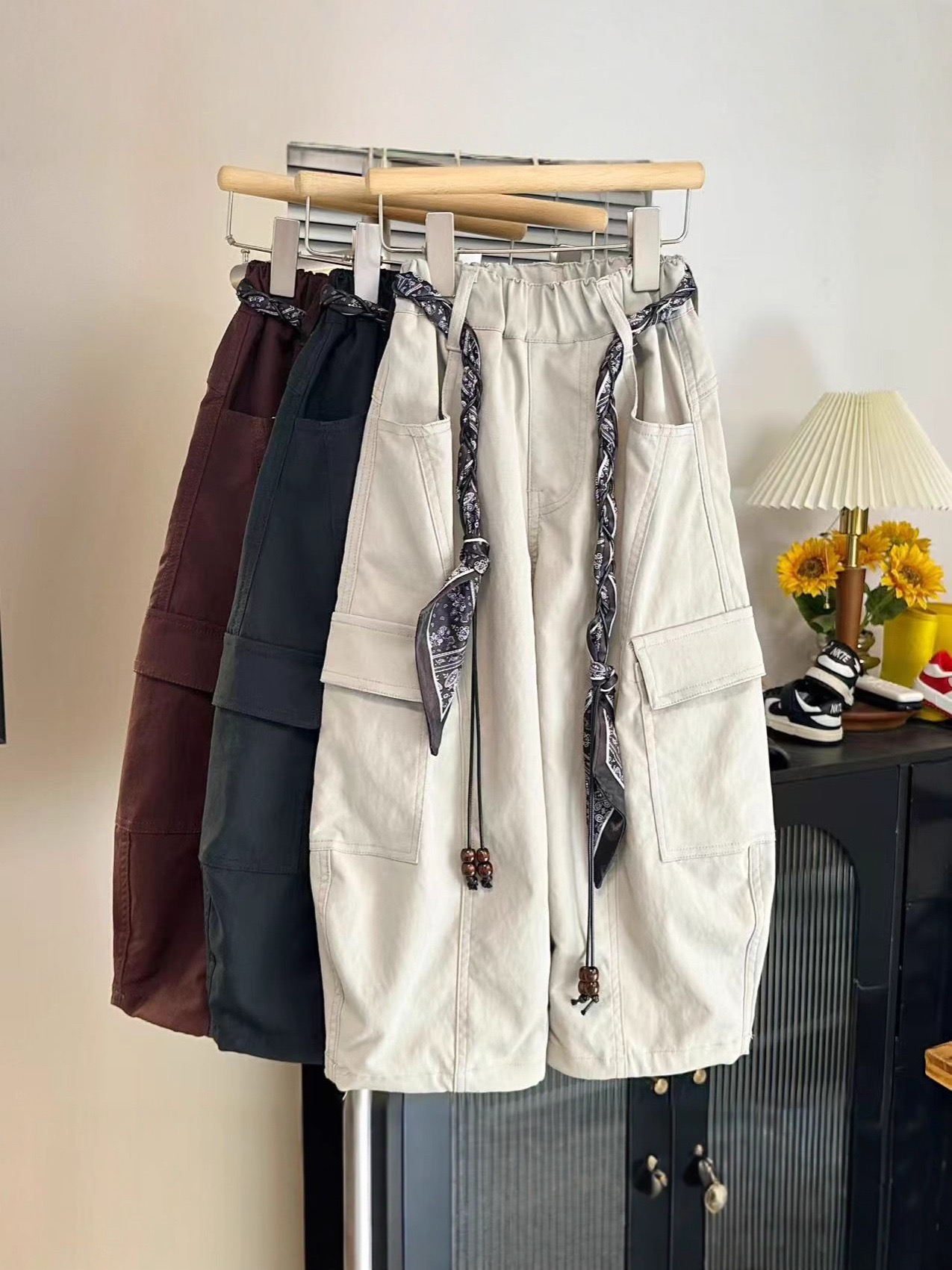 儿童裤子秋季潮酷2025新款男女童丝带中大童弯刀裤工装裤长裤子