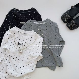 百搭冬内搭弹力洋气上衣 宝宝波点打底衫 女童长袖 t恤纯棉2026新款