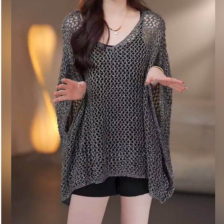 网纱针织衫女款宽松遮肚