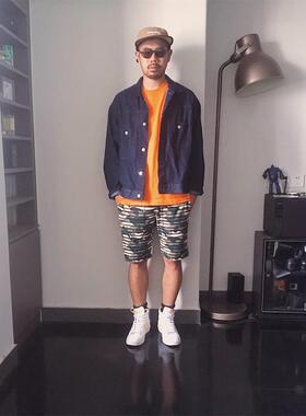 包邮 日单yevs美式户外潮流复古休闲迷彩直筒短裤男女 mdk5100