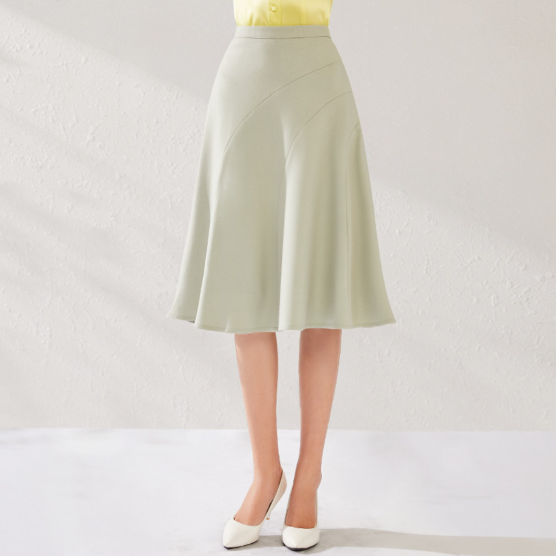 断码清仓款 女毛料不规则高腰半身裙法兰呢A字中长款大摆裙