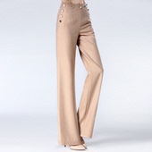 显瘦纽扣女裤 拓美2026春季 女米驼色长裤 高端羊毛直筒裤 垂顺 新款