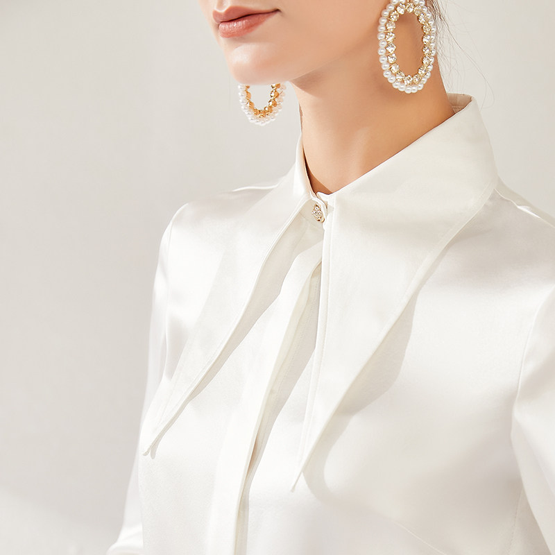 拓美2025秋季新款重磅真丝30姆米大尖领气质衬衫桑蚕丝大牌长袖女