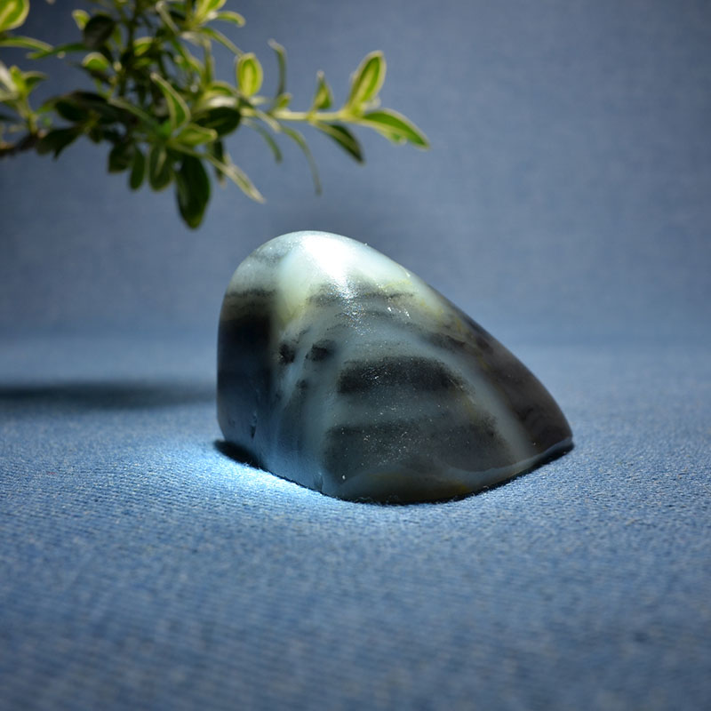 青花原石籽山水文房雅玩摆件把件