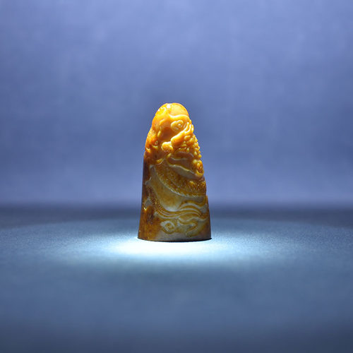 黑皮黄沁白玉独籽料盘龙印章把件