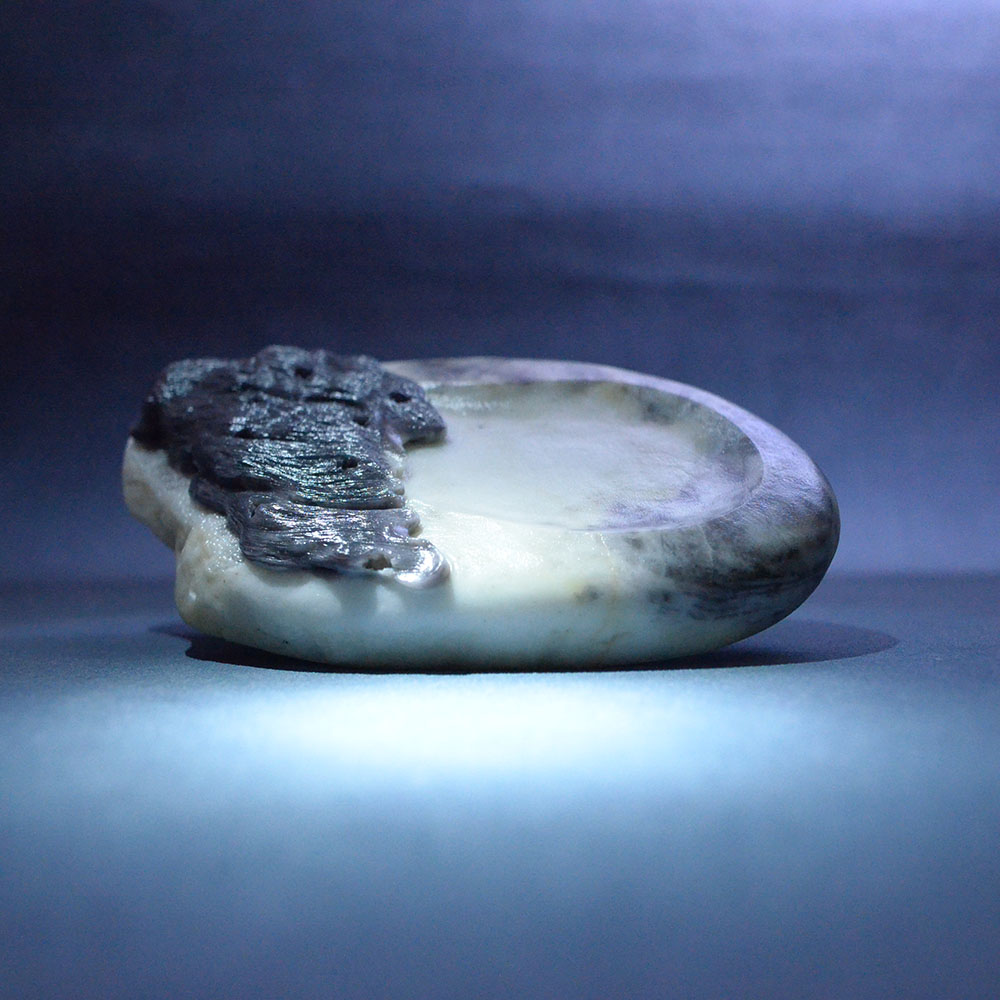 和田玉烟紫夏荷砚台文房雅玩礼品