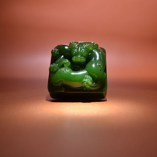 致敬708090印面35新疆和田碧玉籽料精品阳绿螭龙钮印章正章手把件