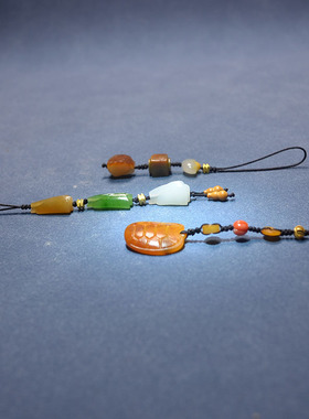 黄沁白玉龟甲铜钱翁仲元宝手机挂