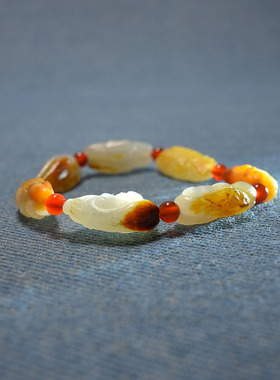 黑红黄皮黄沁独籽玉贵人原石手串