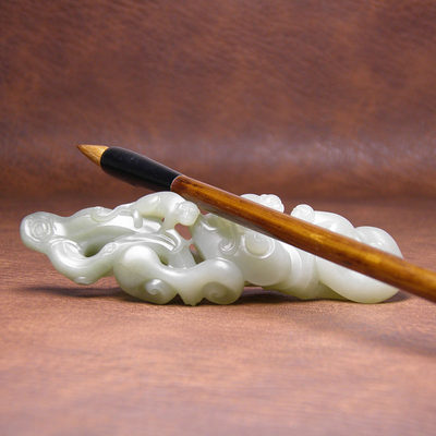 白玉独籽如意猴把件文房笔搁摆件