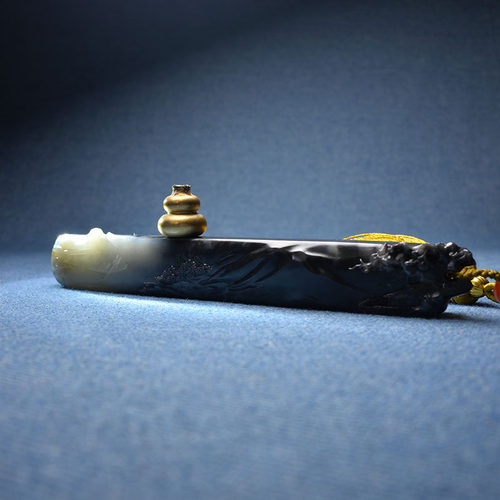 墨玉籽料把件文房雅玩镇纸香插