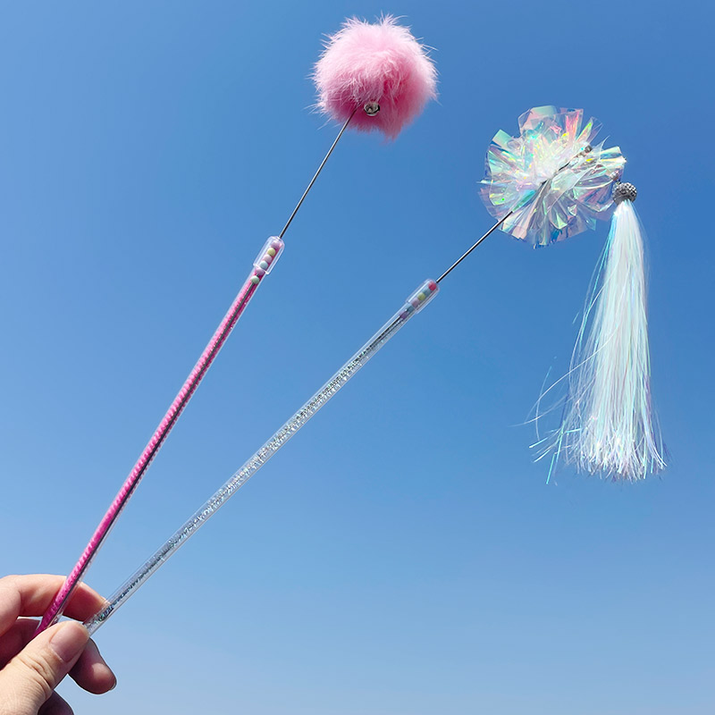 可爱组合逗猫棒粉色兔毛球响纸穗穗伸缩款玩具猫咪自嗨可拆替换头