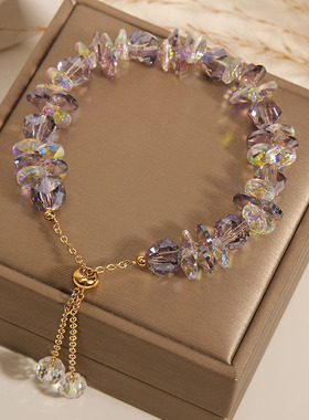 夏季新款水晶串珠手链女小众设计感个性手镯送姐妹闺蜜手环可抽拉