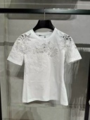 OGARMA 2025早春时髦洋气亲肤舒服花卉蕾丝显瘦纯棉圆领短袖 T恤