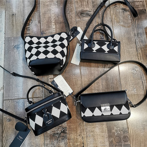 牛皮包包女格子布包洋气真皮斜挎包百搭单肩韩版手提水桶包小方包