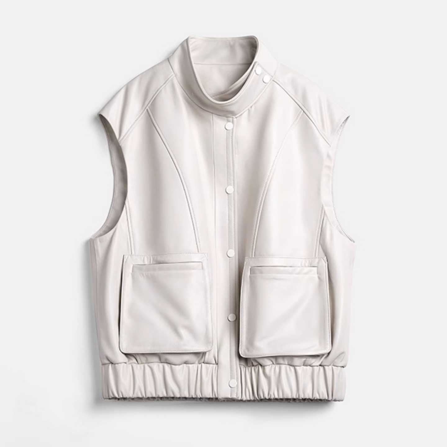 真皮马甲春秋新款时尚绵羊皮立领无袖工装口袋宽松休闲外穿夹克女