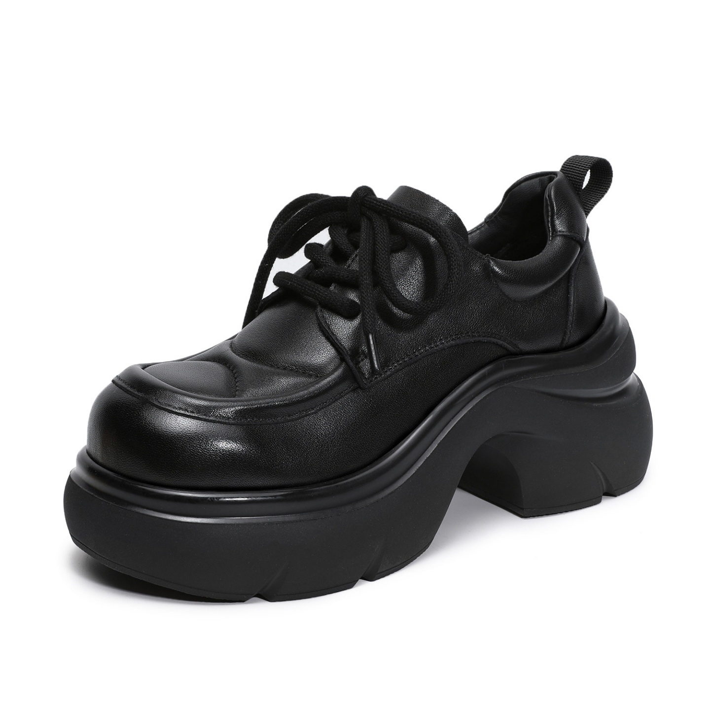 圆头系带小个子厚底增高乐福鞋