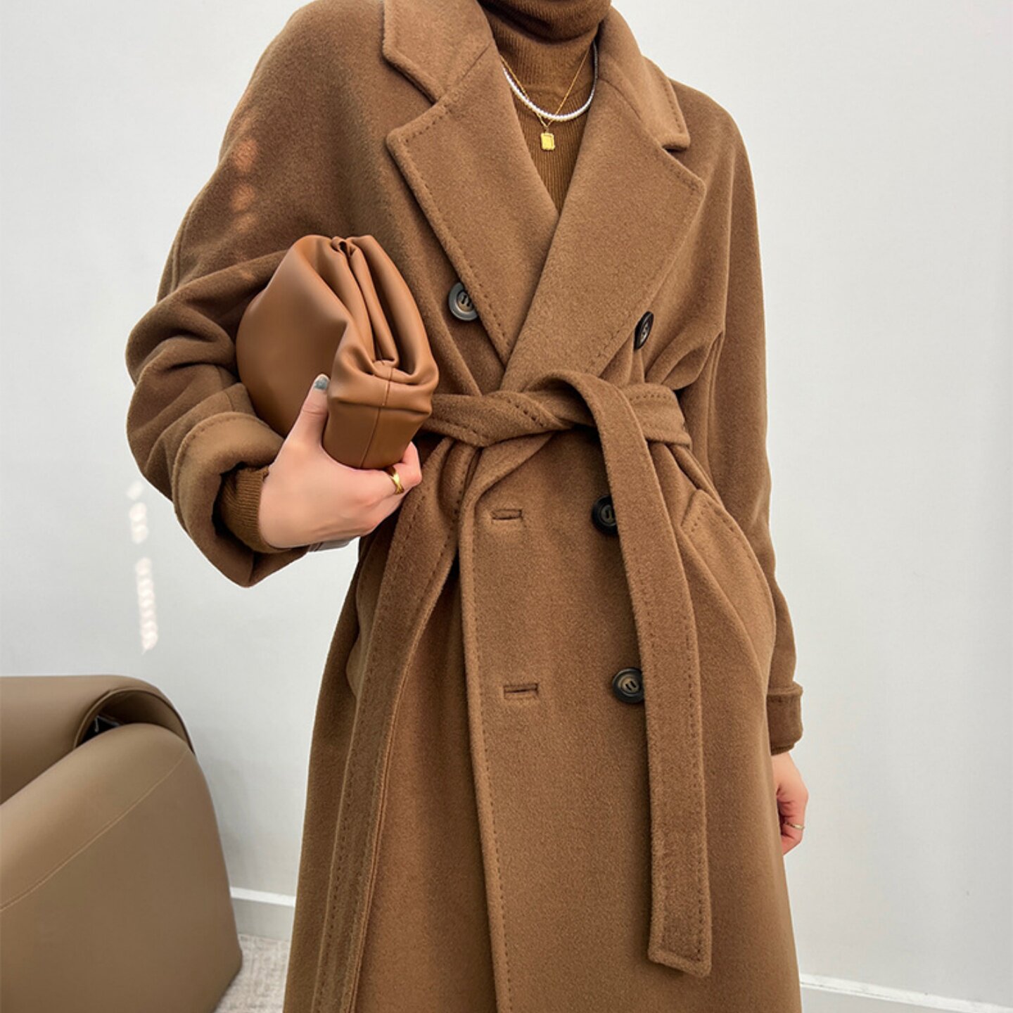 明星同款双面山羊绒大衣气质宽松高级感加长款有内衬时尚廓形外套