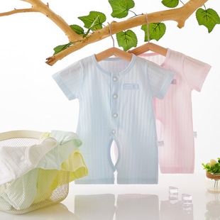 婴儿开档短袖连体衣纯棉薄款宝宝哈衣新生半袖夏季连身衣爬服短爬