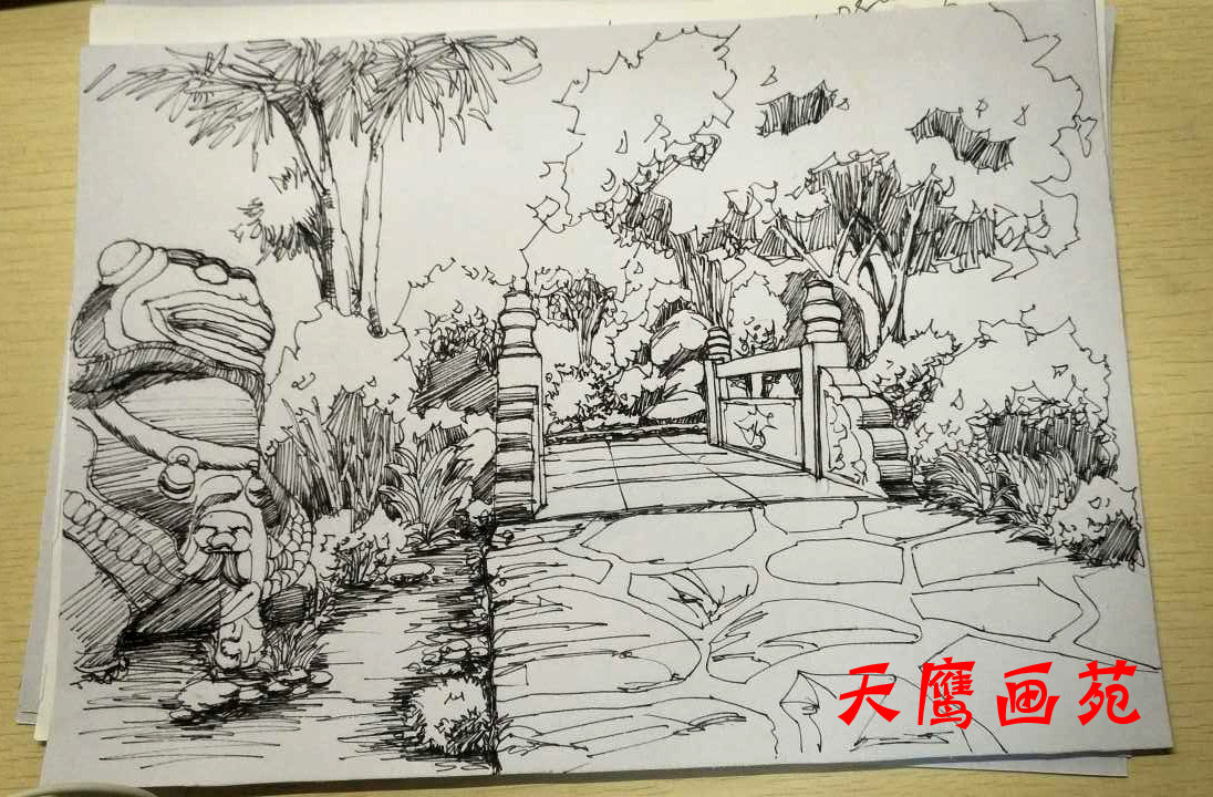 定制任意尺寸 乡村徽派建筑风景素描速写 8开a4手绘素描纸钢笔画