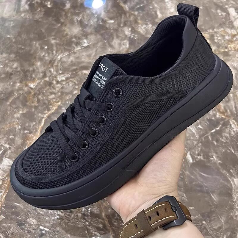 网面透气休闲鞋男款2025爆款夏季黑色布鞋子男士潮流百搭运动板鞋