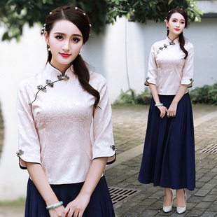 2026新款改良旗袍两件套上衣七分袖旗袍立领斜襟民国学生装茶禅服