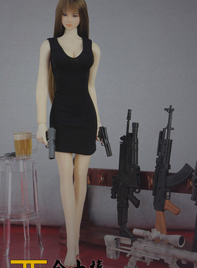 1/6女兵人模型黑色衣服性感女装连衣裙 适合岚PH素体