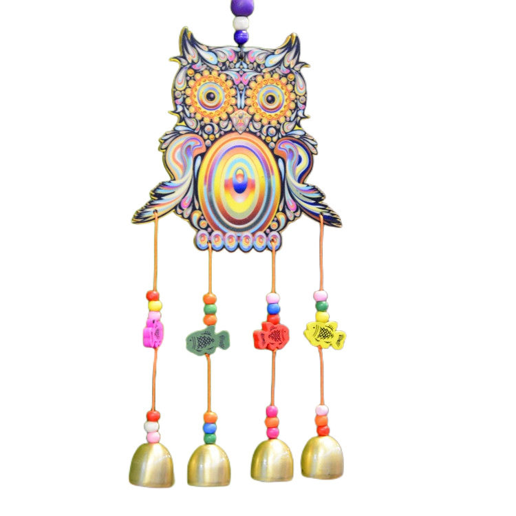木板风铃 新款图案高清3D抽象猫头鹰酒吧客栈挂饰挂件风铃可定