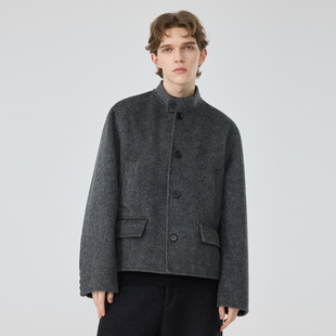 双面短款羊毛骆驼绒男士大衣冬季设计款休闲简约宽松立领复古外套
