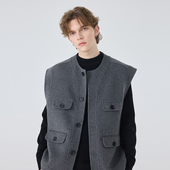 秋冬双面羊毛马甲男士 高级纯手工宽松羊毛呢子坎肩外套男潮流 时尚