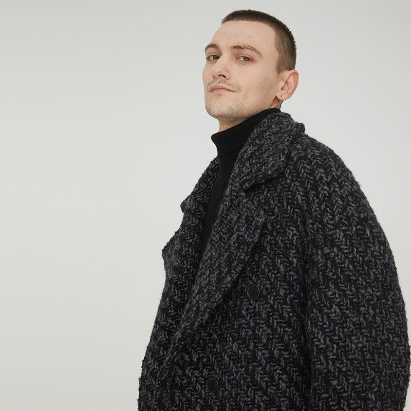 冬季中长款毛呢大衣男士宽松复古外套潮流小香风粗花呢子风衣外套,男装,毛呢大衣,淘宝优惠券,粉丝福利购,淘宝优惠卷