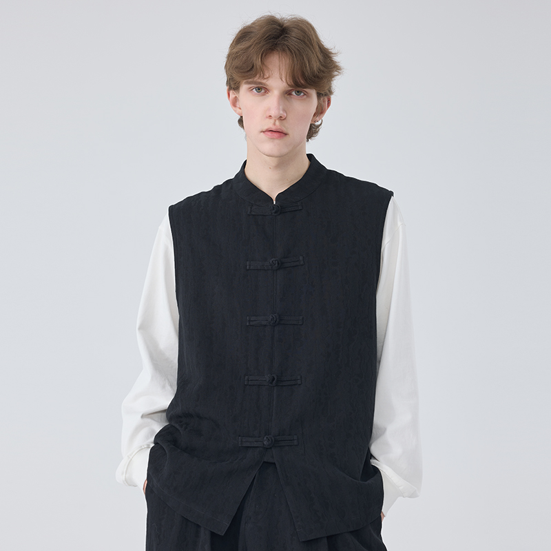 2025春秋新款中国风无袖新中式马甲男士棉麻盘扣宽松休闲潮流坎肩