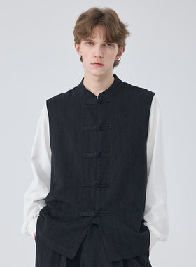 2025春秋新款中国风无袖新中式马甲男士棉麻盘扣宽松休闲潮流坎肩