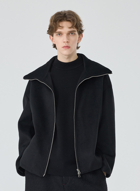 冬季新款短款毛呢夹克外套男士拉链宽松时尚高领羊毛呢子外套潮流