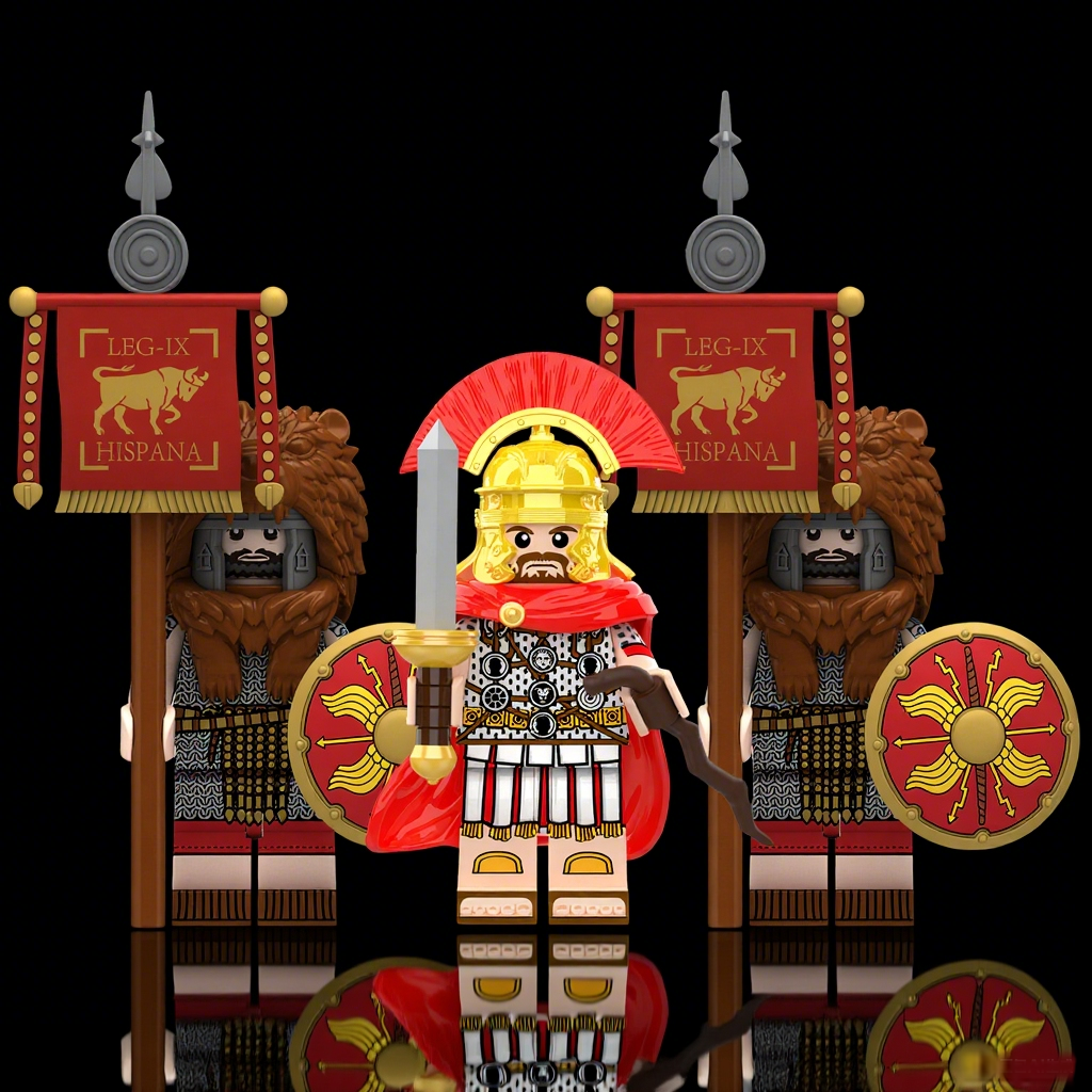 中世纪古代罗马士兵鹰旗手旗手 号手 盔甲拼装玩具益智积木人仔