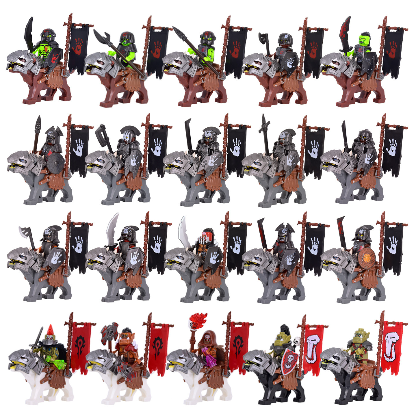 中古半兽人狂战士战狼军旗坐骑指环王魔兽世界第三方拼装玩具积木