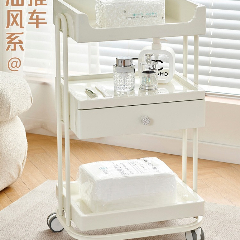 奶油风车院工具车美甲纹绣皮肤管理小推车移动置物架
