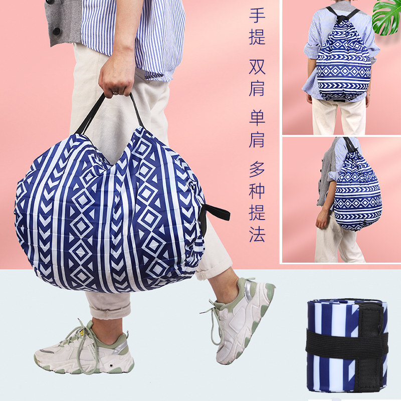 便携式可折叠收纳袋超市环保购物袋大容量结实拉链单肩卖菜布袋子