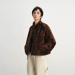 XY FUR 2026新款天鹅绒水貂皮草外套女短款貂皮夹克两面穿｜黛影
