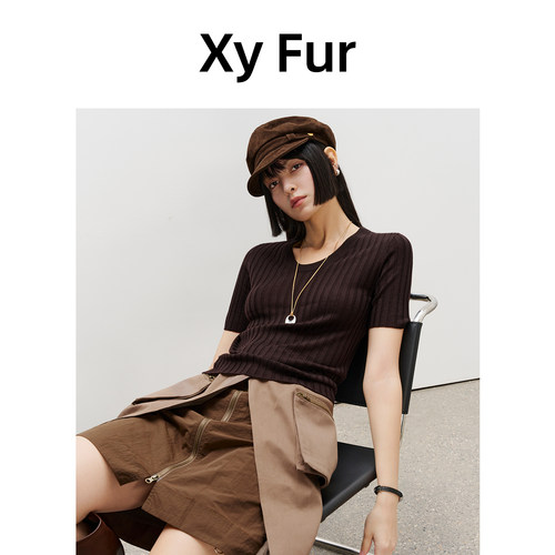 美丽诺100%羊毛圆领短袖女针织衫