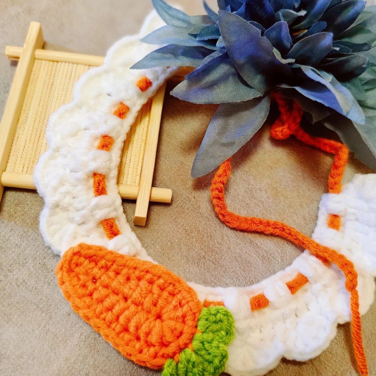 宠物手工针织花朵项圈猫咪围脖可爱英短布偶狗狗泰迪毛线围嘴饰品