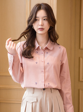 富木春秋新款女士纯棉衬衣平布绣花长袖衬衫小清新百搭上衣ZH-422